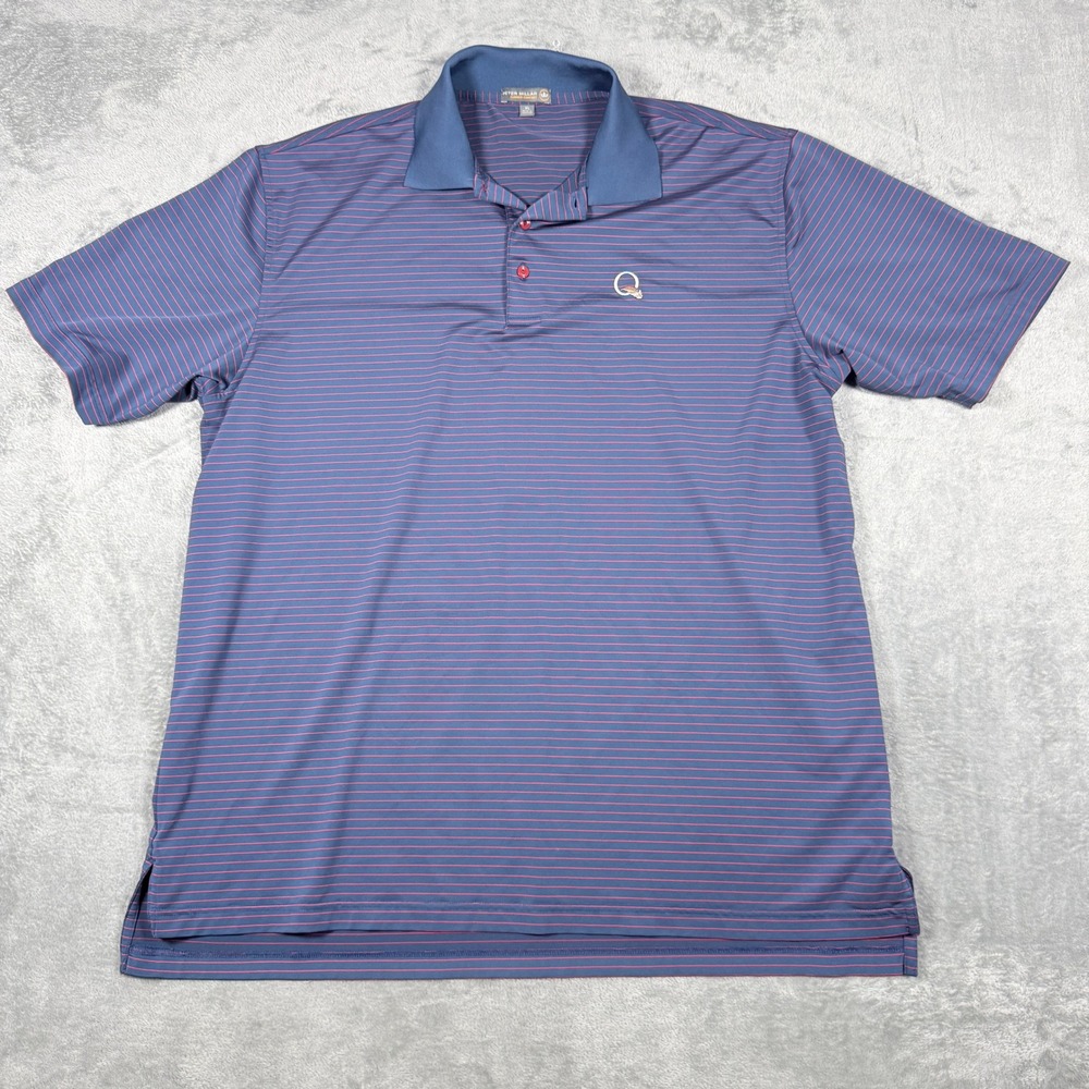 Peter Millar Summer Comfort Mens XL Polo Quail Hallow Club Navy Blue Striped